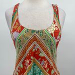 Vintage 70s Striped Maxi Dress Crossback Sleeveless Red Green Gold Womens Small Photo 1
