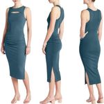 Michael Stars  Lucinda Ribbed Midi Dress Women's Small Blue Tank Ruched Slit NWOT Photo 1