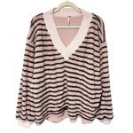 Free People Size Small Pink Black Connell Stripe Faux Fur Top Photo 1