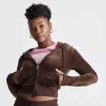 Juicy Couture  Big Bling Velour Zip-Up Womens Hoodie size XL Brown Photo 0