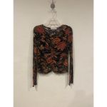Free People  Dreamed Of You Shirt Womens Large Black Floral Ruched Boho Top Photo 1