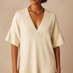 Lafayette 148 New York Knit V Neck Sweater Tunic Cream Cotton Silk Size M Size M Photo 0