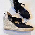 Soludos  Tan Black Canvas Espadrille Wedge Womens 8 Beachy Lace Up Ankle Shoes Photo 9