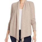 AQUA Cashmere Draped Open-Front Cashmere Cardigan in Wheat Photo 0