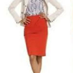 CAbi Overlay Orange Pencil Skirt Size 8 Photo 0