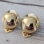 Vintage Clip On Earrings Mirrored Gold Tone Domed Circle 5/8" Photo 2