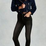 True Religion New NWT $349 Womens Faux Fur Moto Jacket S Dark Navy Blue Gold Photo 0