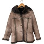 Eddie Bauer Vintage Tan Leather Brown Faux Fur Lined Coat Jacket Women’s Size 12 Photo 0
