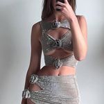 Silver Crystal Embellished Cutout Flower Mini Two Piece Set Photo 4