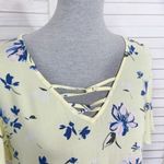 SO  Heritage Floral Lace Up V Neck Short Sleeve Blouse Yellow Blue Small Photo 4