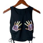 SheIn  Graphic Handprint Sleeveless Drawstring Ruched crop tank, size small. Photo 0