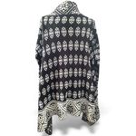 Elodie Intarsia Knit Aztec Waterfall Cardigan Sweater L Mohair Blend Black White Photo 2