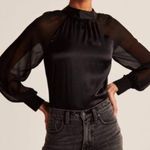 Abercrombie & Fitch NWT  black satin and chiffon high neck bodysuit sz S Photo 0
