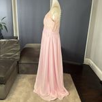 Woman’s Pink Formal Dress Gown with Sheer Lace Top Leg Slit Zip Back Size 14 Photo 6