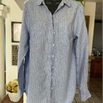 Nicole Miller Original  women’s button up nautical  100% linen striped shirt XL Photo 0
