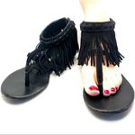 Diane Von Furstenberg  "PALOMA" BLACK SUEDE FRINGE THONG SANDALS (6/6.5) Photo 2