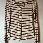 Maurice's  Button Down Striped Top - Cream and Brown Photo 0