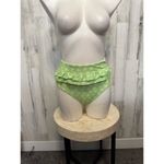 Green High Waist Daisy Print Bikini Bottom with Ruffle Detail – Size small Green Photo 1