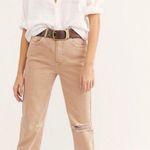 Free People New Dakota High Rise Straight Leg Jean Pant Distressed Khaki Tan Photo 1