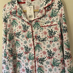 kim rogers Christmas Button‎ Down Pajama Shirt Long Sleeve  Nwt Top Only Small Photo 0