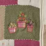 Vintage 90s Embroidered Cardigan Oatmeal Patchwork Light Pink Floral Knit Zipper Size M Photo 10