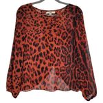 YA Los Angeles Leopard Print Blouse Top Women's Size S Long Sleeve Sheer‎ Orange Black Photo 0