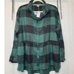 American Eagle NWT  Green & Black Buffalo Plaid Babydoll Flannel Peplum Shirt M Photo 1