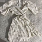 ZARA  Beige and Cream Striped Rustic side Cut Out Wrap Mini Dress Small Photo 0