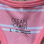 Ocean Coast Women’s Peach White Striped Racerback Tank Top Photo 2