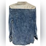 Elisa Cavaletti Italian Blue Acid Wash Pleather Trim Viscose Button Shirt Photo 1