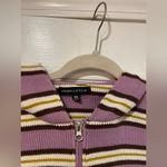 Kendall + Kylie Size XS Purple Stripe Full Zip Cotton Ribbed Knit Cropped Hoodie Photo 2