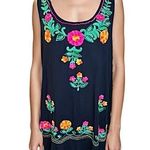 Mexican embroidered floral Black mini dress Coverup resortwear casual swimwear Size M Photo 0