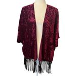 Wet Seal Burgundy Crushed Velvet Fringe Kimono | Festival Y2K Boho-One Size Photo 1