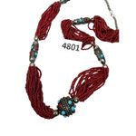Vintage Tribal Coral Bead crimson red mini beaded Necklace & Balls Of Silver Pla Red Photo 3