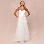 Lulus Love Perfection White Lace Tulle Pearl Beaded Maxi Dress Size M Size M Photo 5