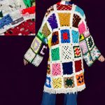 Vintage Handmade Colorful Granny Square Crochet Hippie Open Cardigan Multiple Photo 8