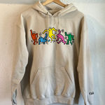 Keith Haring Graphic Multi Colored Print Hooded Pullover Sweatshirt Size Medium Tan Photo 0