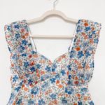 Wildfox Womens Top Size Medium Blue Orange Floral Ruffle Fairy Cottage Coquette Photo 1