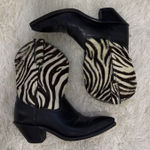 Code West Black Leather Cowboy‎ Boots Zebra Print Hair Western Booties Women's Photo 0