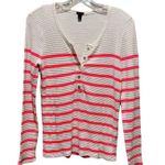 J.Crew  Striped Thermal Henley Top Neon Pink & Cream Size Medium Photo 0