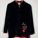 Chico's  Design 1‎ Jacket Womens Medium Black Velvet Floral Silk Rayon Toggle M 8 Photo 0