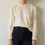 Veiled Ruffle Cinched Long Sleeve Blouse in Off White Photo 8