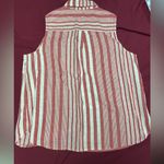 kim rogers  Red and White Striped Sleeveless Button-Down Shirt Photo 6