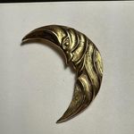 Crescent Moon Face Gold Tone Brooch Pin Photo 0