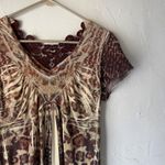 Unity Tunic Top Y2k‎ Small Brown Animal Print Short Sleeve Sheer Beaded Boho Photo 1