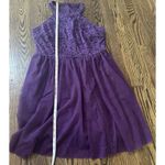 Zapaka Purple Halter Lace Floral Mini Dress Lined Zipper Size XL Party Formal‎ Photo 4