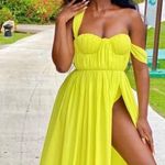 Miss Circle Paradise High Slit Yellow Chiffon Maxi Dress size S CL Photo 2