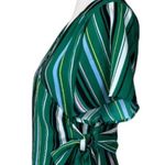 Halogen Women's Wrap Tie Waist Midi Dress Green Black Multi Stripes Size SP Photo 10