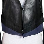 VEDA Women’s Moto Style Jacket Two Tone Black Blue Color Block 100% Leather P/XS Photo 2