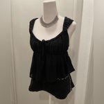Lotus & Lavender Cropped Black Babydoll Cami Smocked Tank Top Photo 9